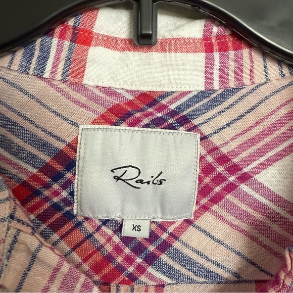 Rails Charli White Peach Fuschia Button Up Top Size XS Plaid Americana Cabincore - Picture 3 of 6